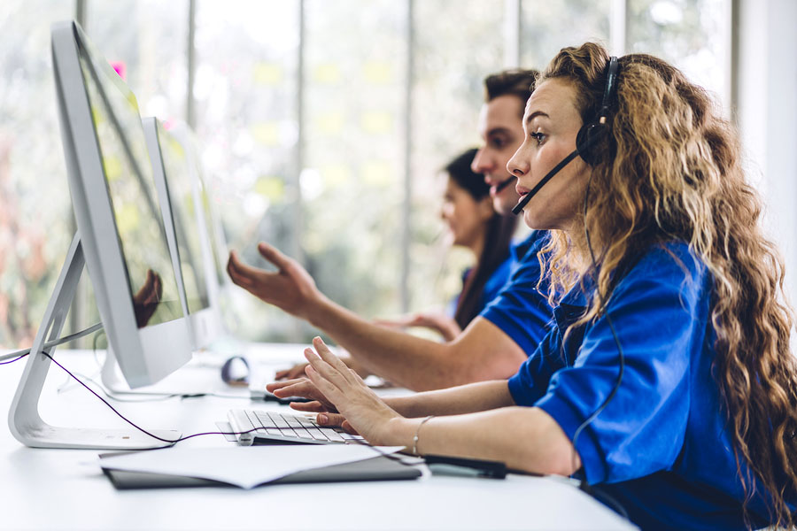 Group Of Call Center Happy Smiling Business Operator