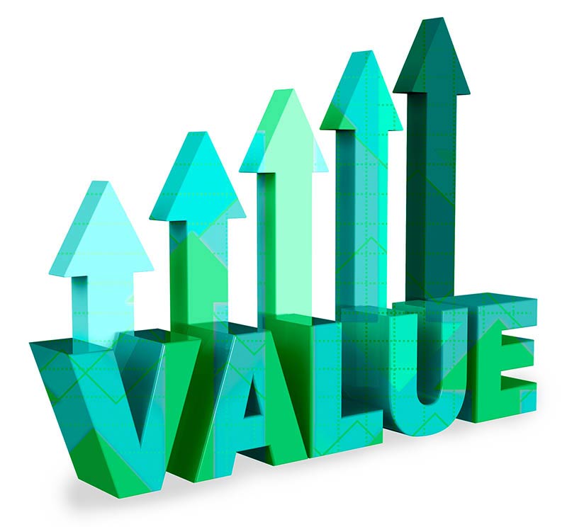 Value up. Worth meaning. Building sales