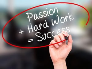 Man Hand Writing Passion Plus Hard work is success