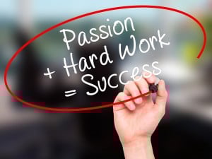 Man Hand Writing Passion Plus Hard work is success