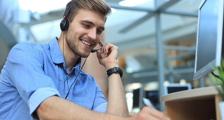 Customer service agent taking customer calls