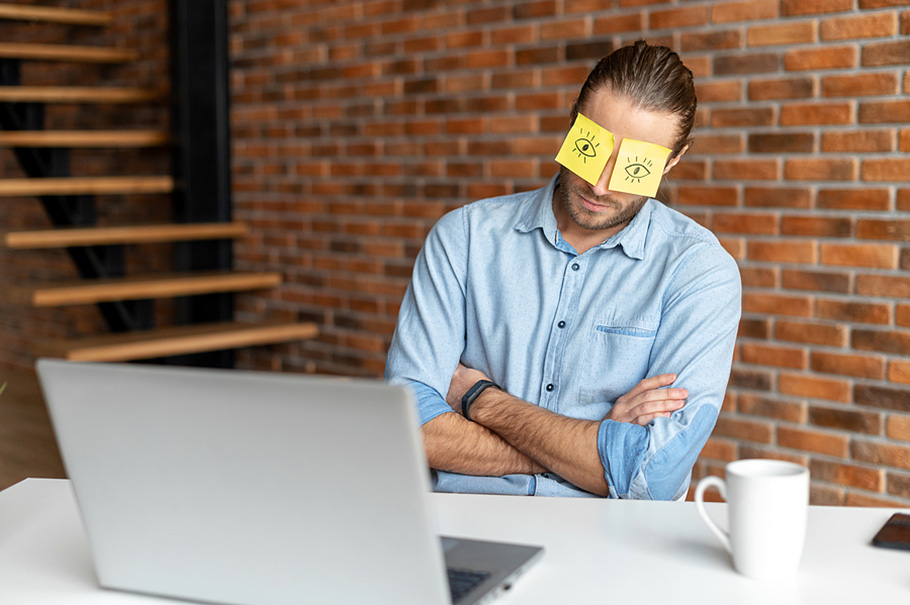 man sleep in office