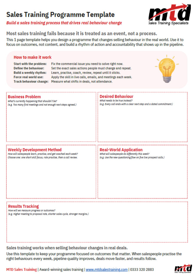 MTD Training Programme Template